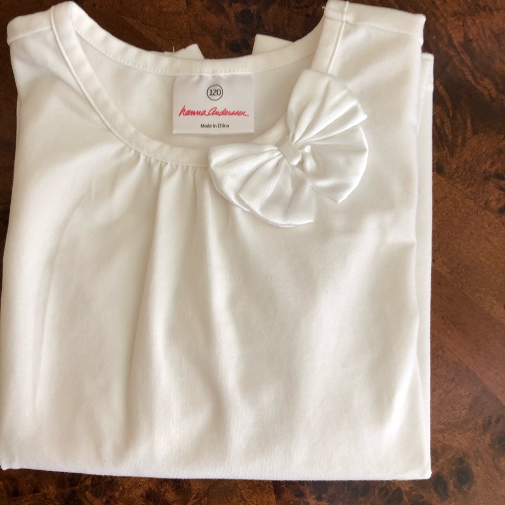 Hanna Andersson white long-sleeve shirt with bow Sz 6-7 (120)